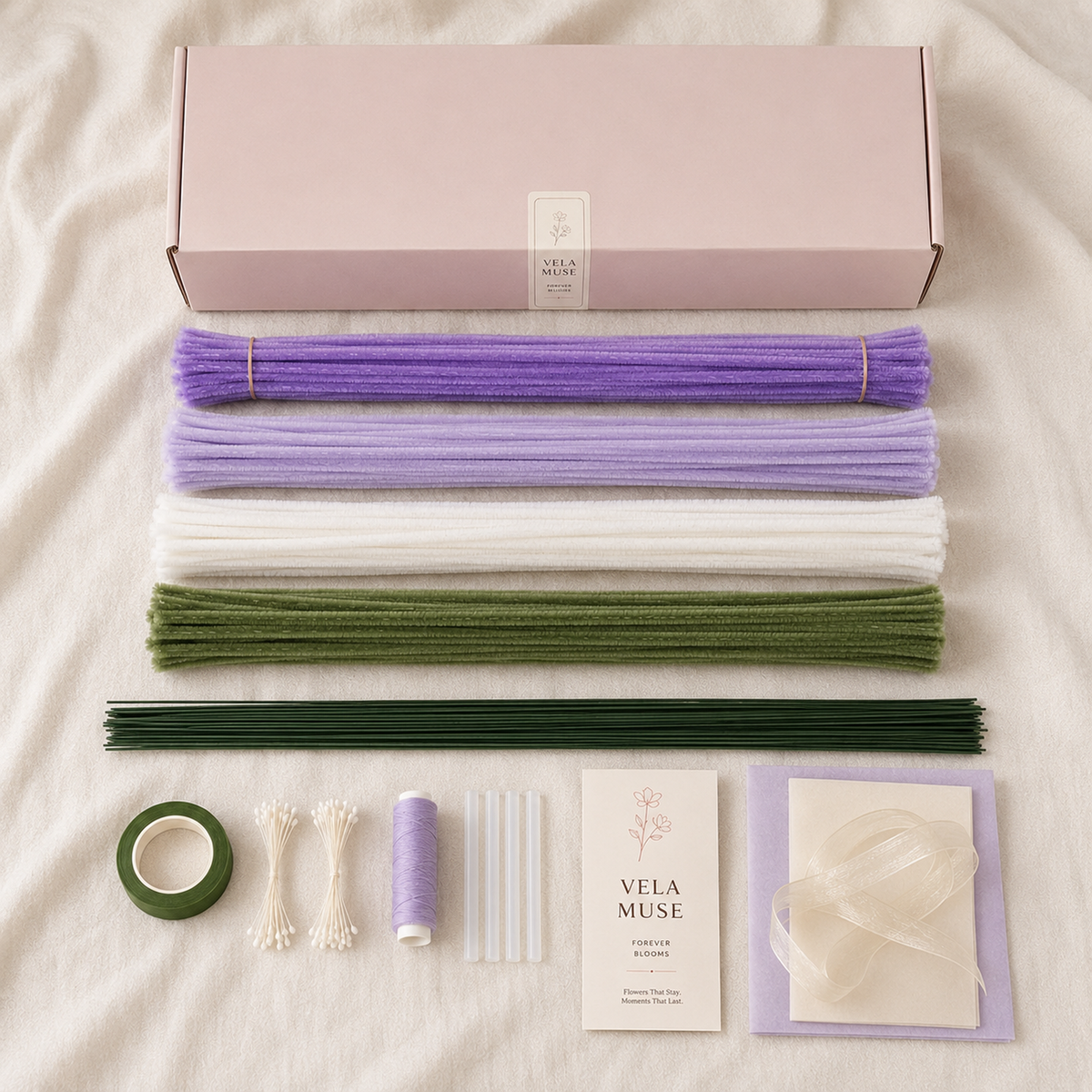 Lavender Reverie DIY flower kit materials with approximately 30 centimetre stems