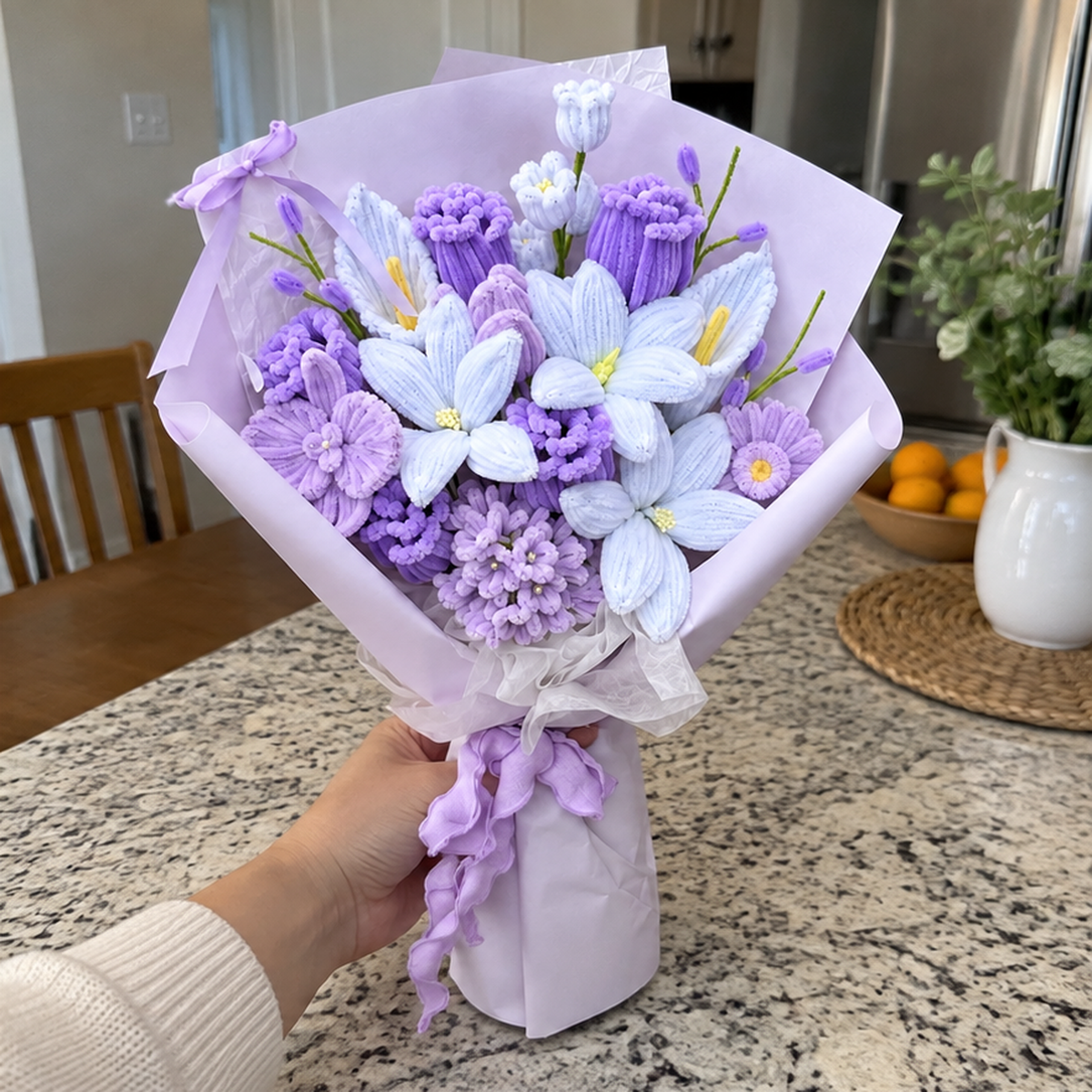 Lavender Grace held naturally in a home gifting setting.