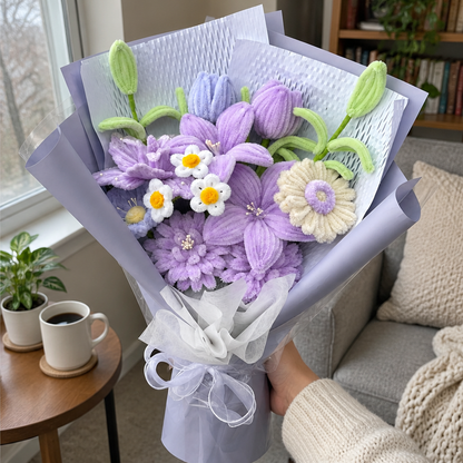 Violet Daisy held naturally in a home gifting setting.