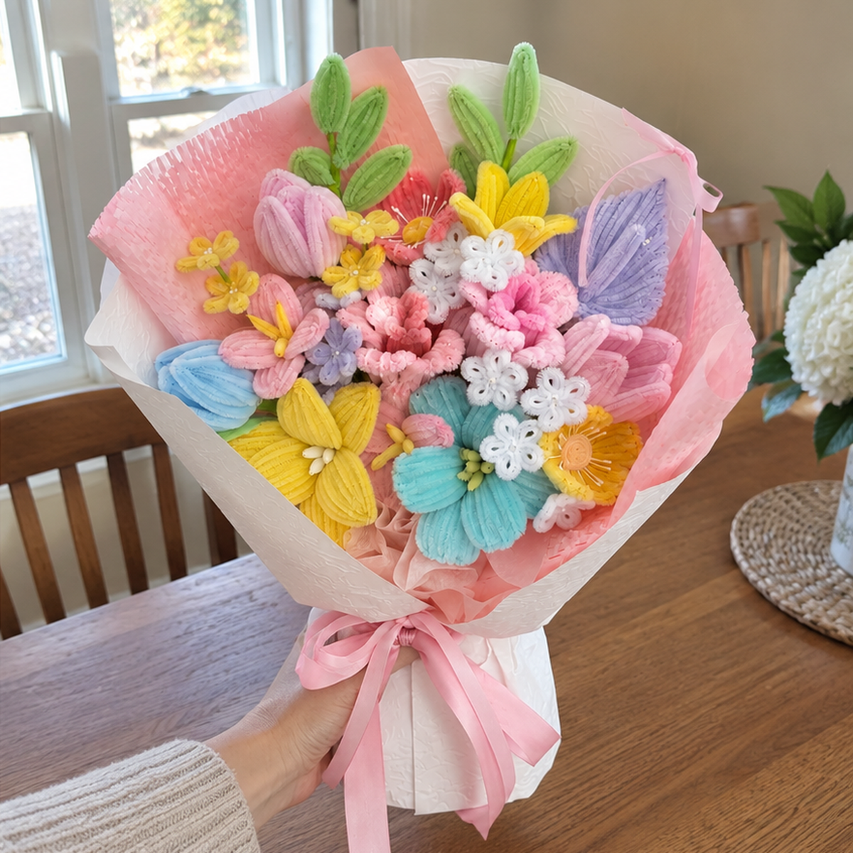 Pastel Joy held naturally in a home gifting setting.