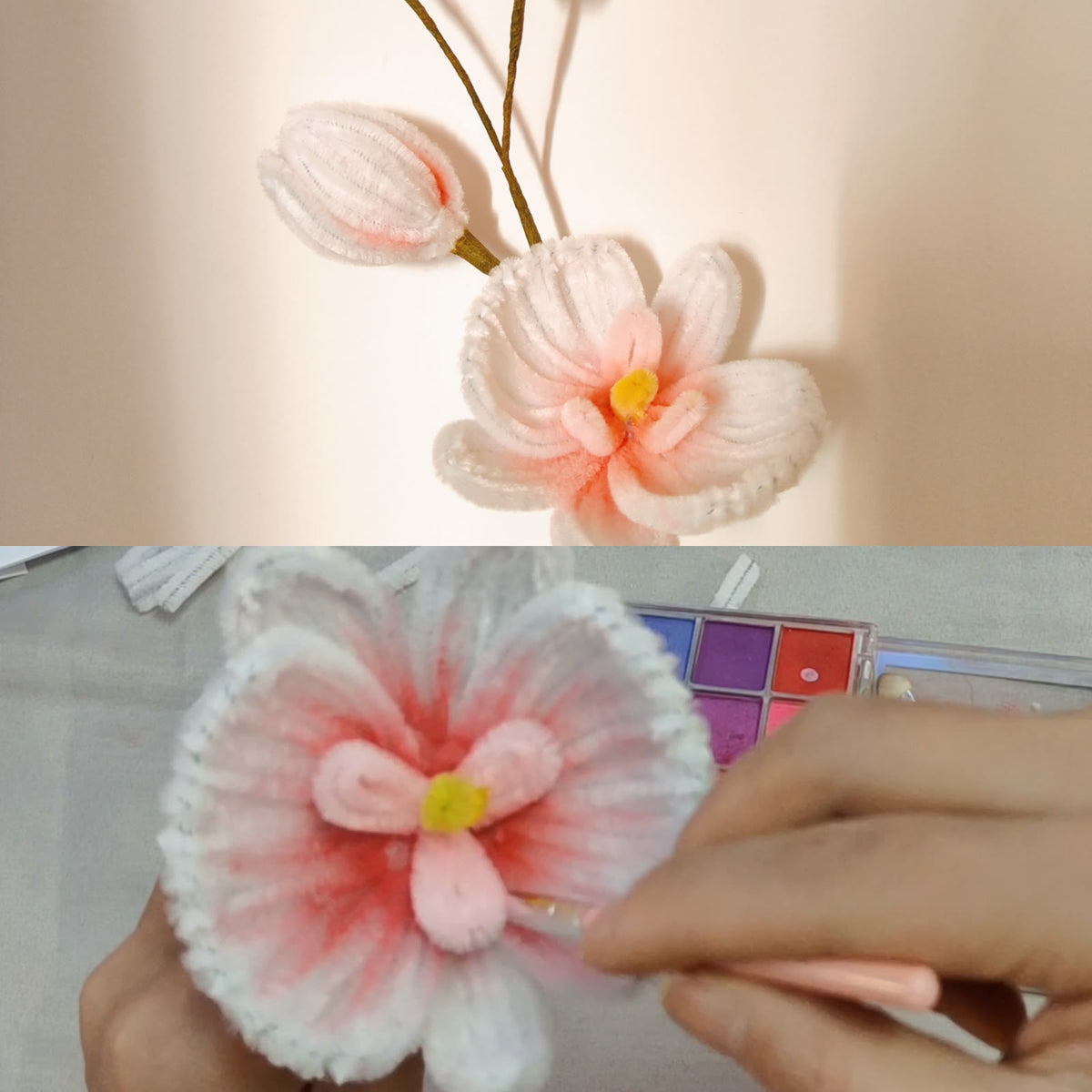 Two source views of the handmade phalaenopsis orchid lesson