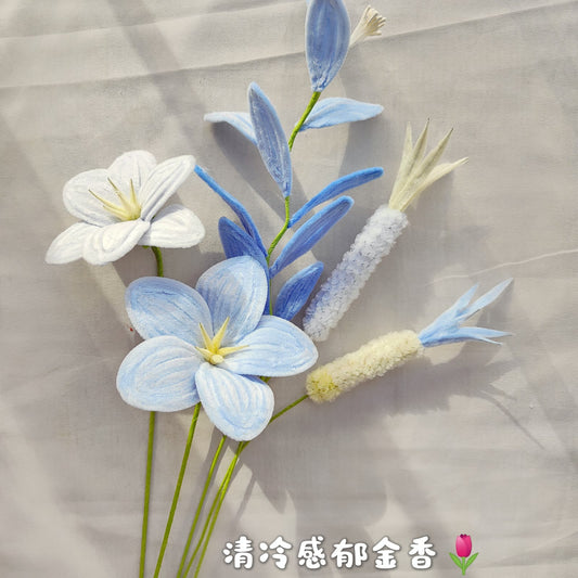Open Blue Tulip and Leaves | Chenille Video Tutorial original craft photo